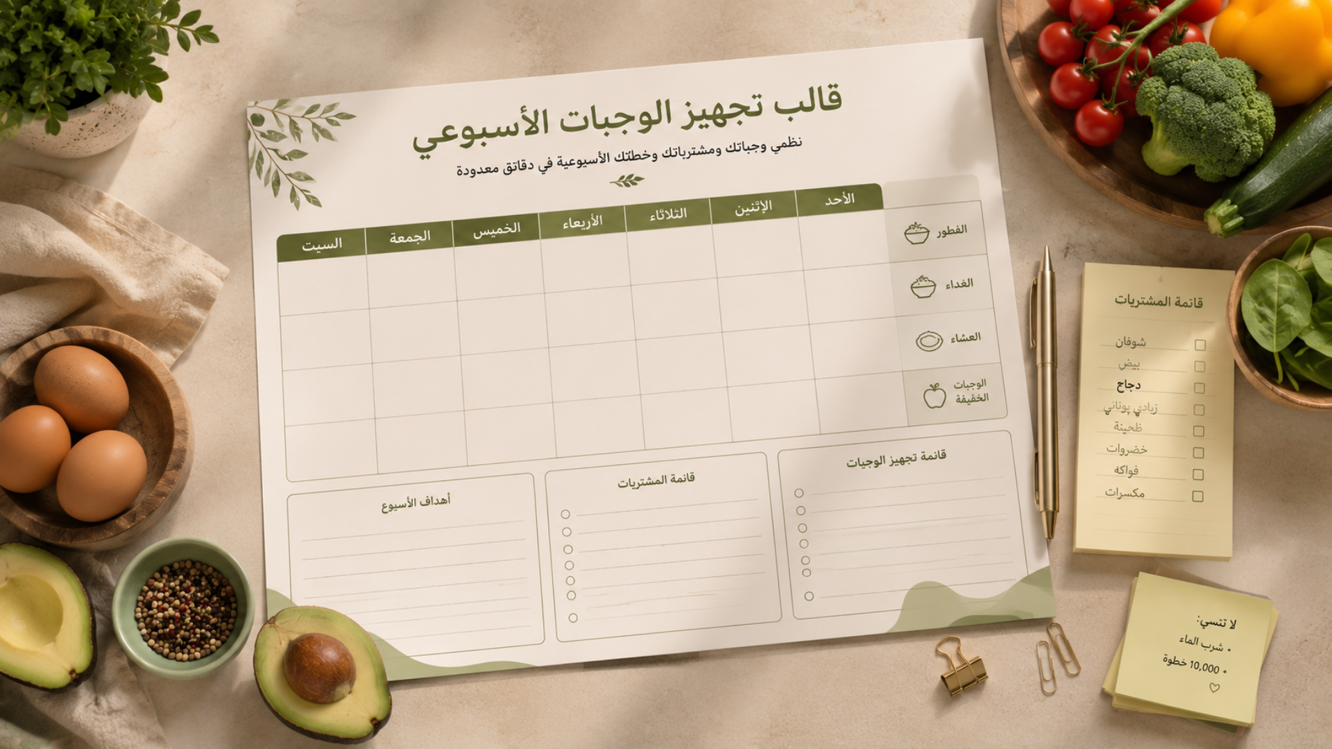 قالب تجهيز الوجبات الأسبوعي